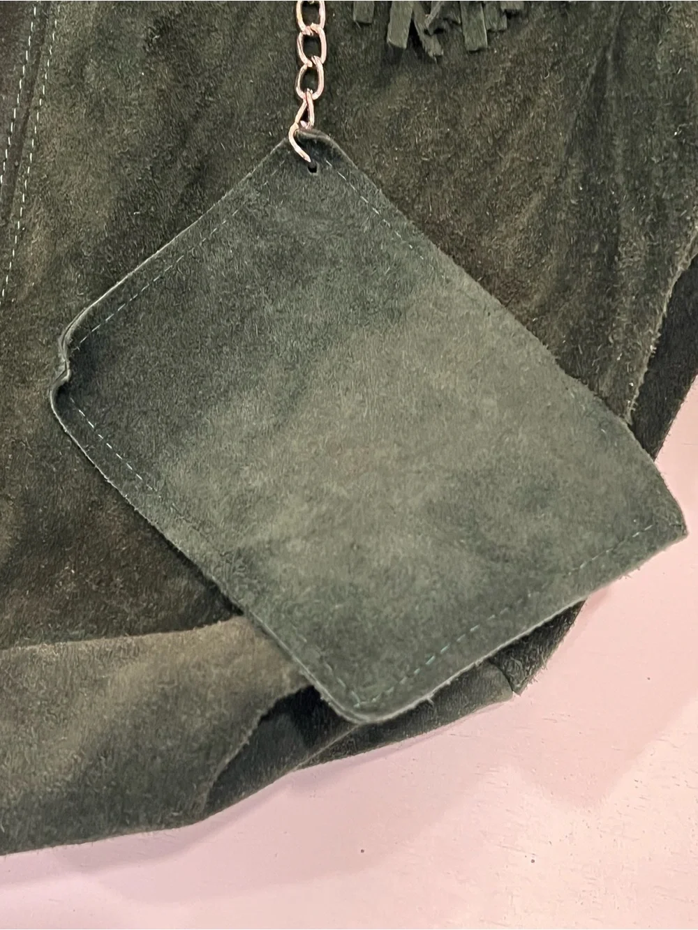 Suede Hobo Bag with Tassel Accent in Black